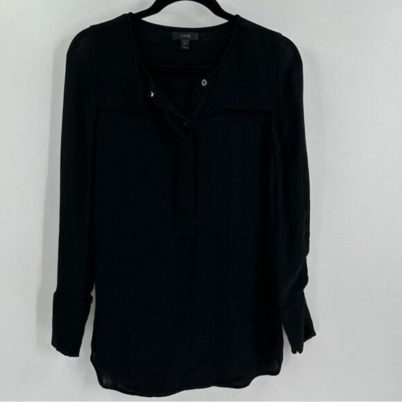 Women's J. Crew Semi Sheer Pirate Blouse High-Low Long Sleeve Top Size 2 Tall - Picture 1 of 10